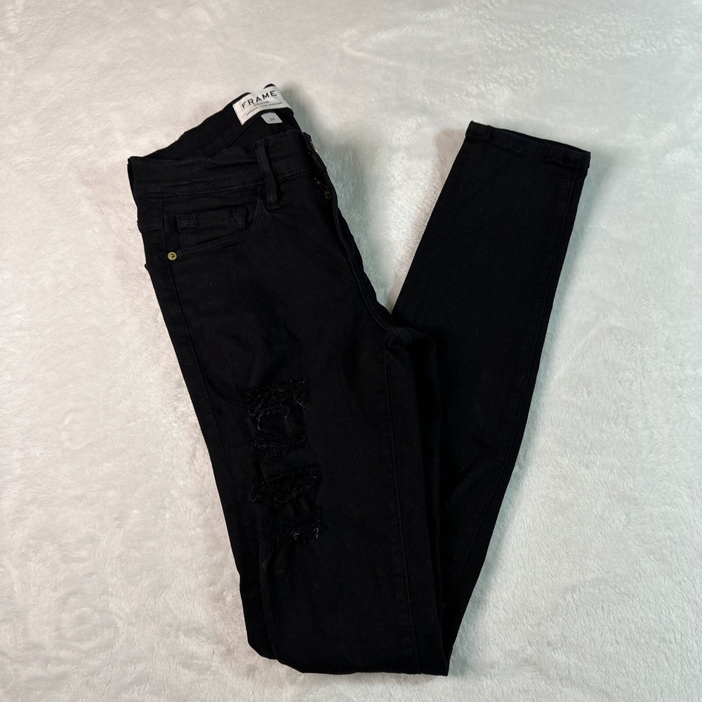 Frame Denim Jeans Women  24 Black Le Skinny de‎ Jeanne Stretch Distressed